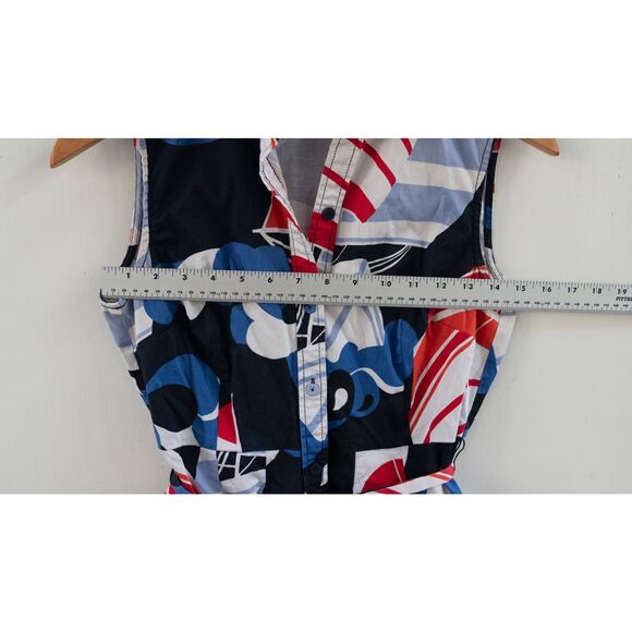 TALBOTS MIDI RED WHITE AND BLUE SAILBOAT NAUTICAL SHIRT DRESS WOMENS Petite 2P - Picture 4 of 7